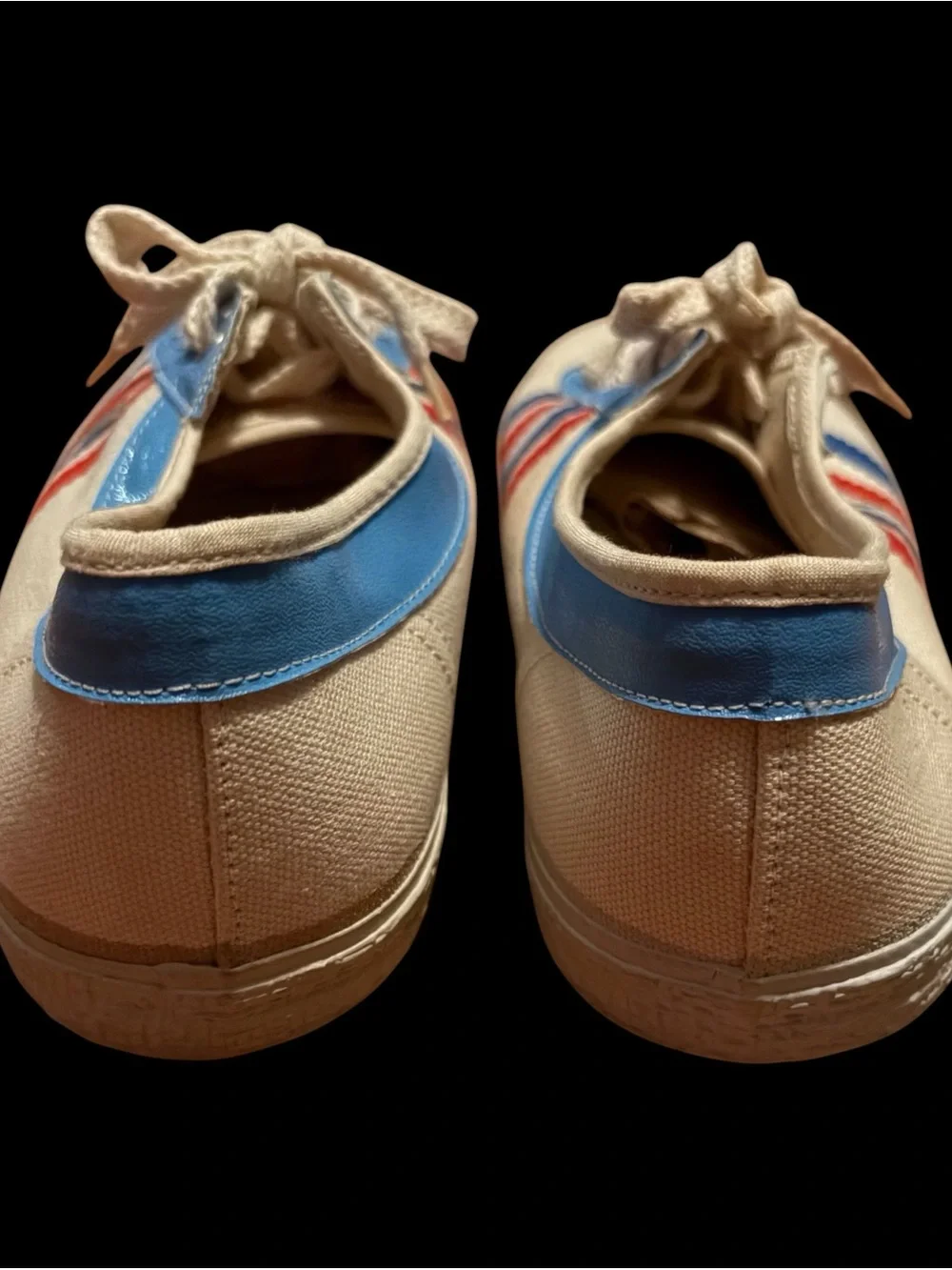 Vintage 70s Double Happiness Canvas Sports Shoes Sneaker Retro Red Blue Stripes